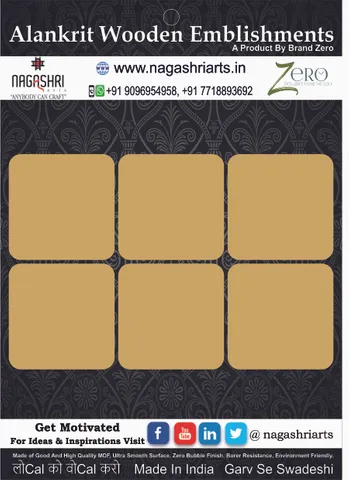 Brand Zero MDF Square Coaster - 4 Inches - Pack of 6 Pcs