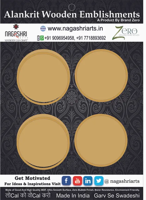 Brand Zero MDF Circle Coaster With Border Frame 4 Inches - Pack of 4 Pairs