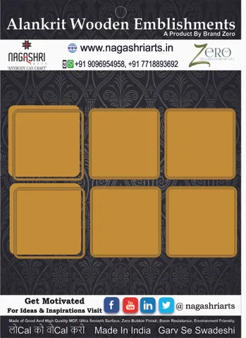 Brand Zero MDF Square Coaster With Border Frame 4 Inches - Pack of 6 Pairs