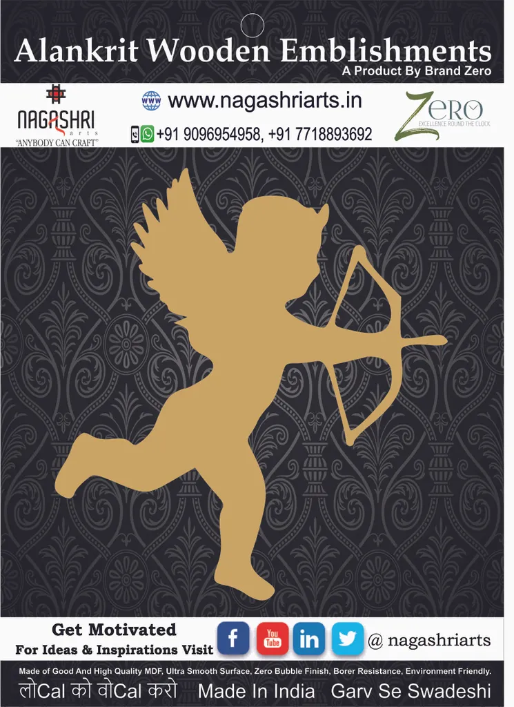 Brand Zero MDF Emblishment Angel Design 5 - Size: 2.0 Inches by 1.8 Inches And 2.5 mm Thick