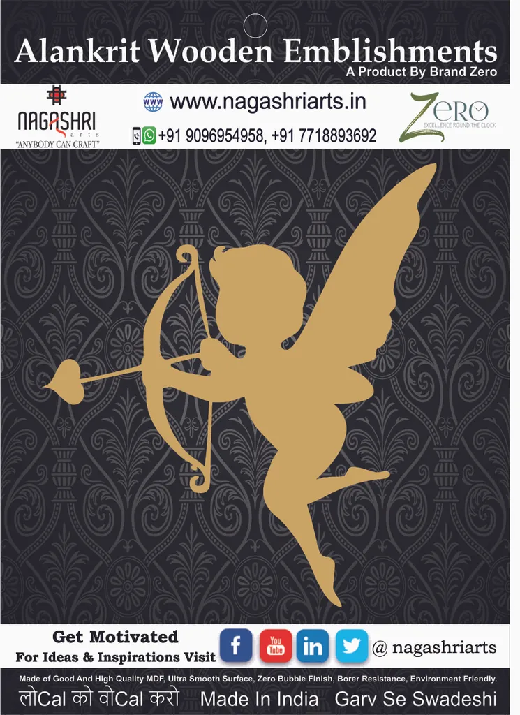 Brand Zero MDF Emblishment Angel Design 7 - Size: 2.0 Inches by 1.8 Inches And 2.5 mm Thick