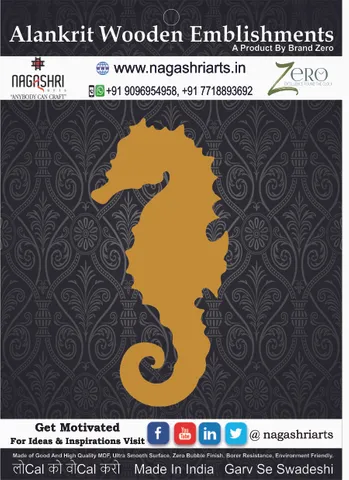 Brand Zero MDF Emblishment Sea Horse Design 1 - Size: 3.0 Inches by 1.5 Inches And 2.5 mm Thick