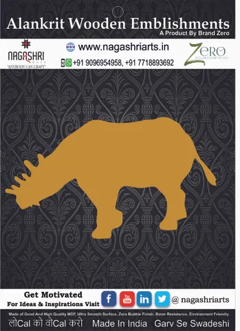 Brand Zero MDF Embellishment Rhinoceros Design 1 - Size: 3.0 Inches by 1.7 Inches And 2.5 mm Thick