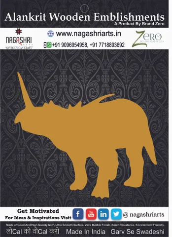 Brand Zero MDF Embellishment Rhinoceros Design 2 - Size: 3.0 Inches by 2.7 Inches And 2.5 mm Thick