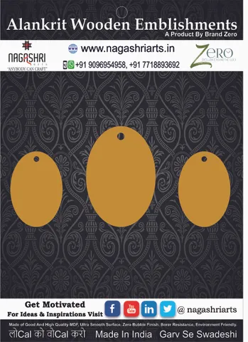 Brand Zero MDF Oval Shape Pendant And Earrings Jewelry Base - Pack of 3 Pcs