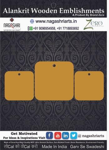 Brand Zero MDF Round Corner Square Shape Pendant And Earrings Jewelry Base - Pack of 3 Pcs