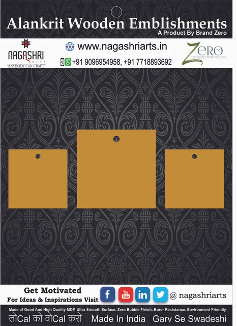 Brand Zero MDF Square Shape Pendant And Earrings Jewelry Base - Pack of 3 Pcs