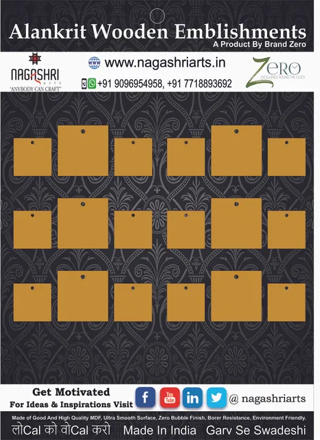 Brand Zero MDF Square Shape Pendant And Earrings Jewelry Base - Size Sets Of Pack of 3 Pcs