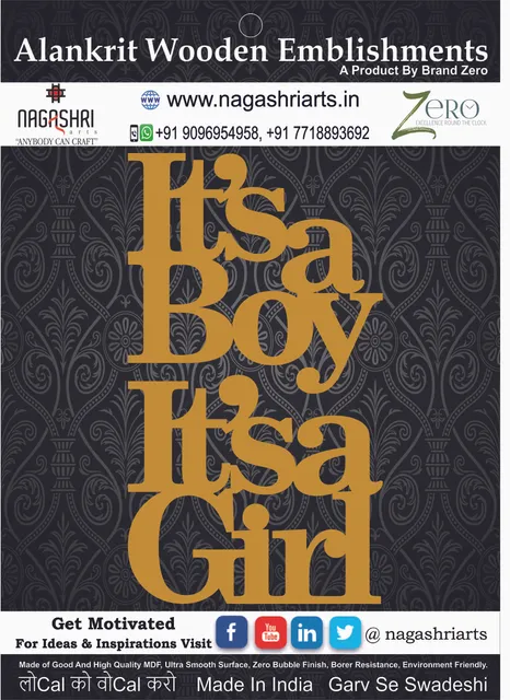 Brand Zero MDF Embellishment Combo of Its A Boy And Its A Girl Option 3 - 2.5 mm Thick