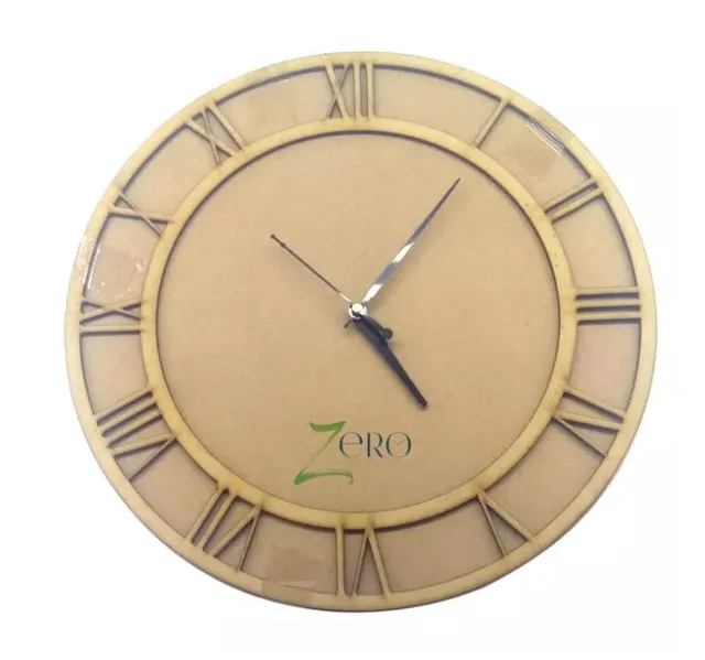 Brand Zero MDF Circular Clock With Roman Numbers - 8 Inches Diameter With 4 mm Base