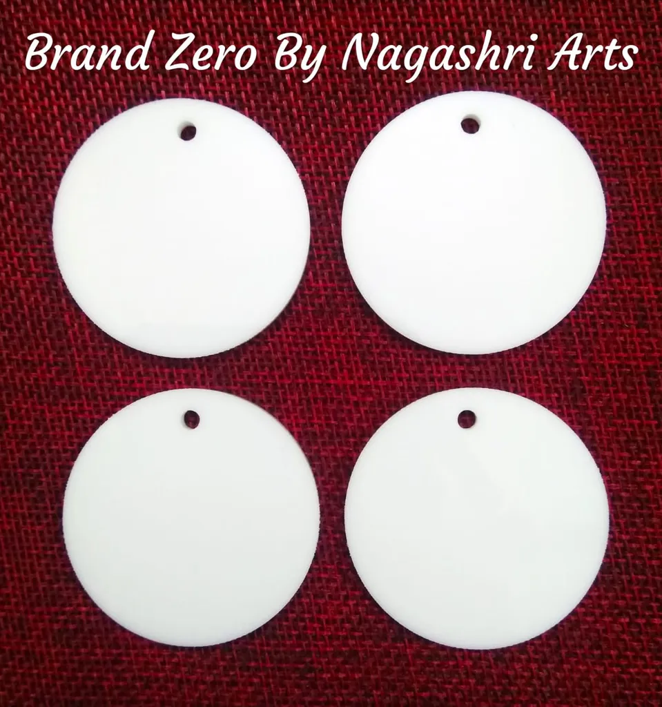 Brand Zero Milky White Acrylic Pendant / Earring Base 1.6 Inches Diameter - 3 MM Thick - Pack of 4 Pcs