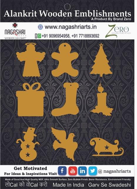 Brand Zero MDF Christmas Ornament Design 2 - Combo of 9 Pcs - 3 Inches Height & 2.5mm Thickness