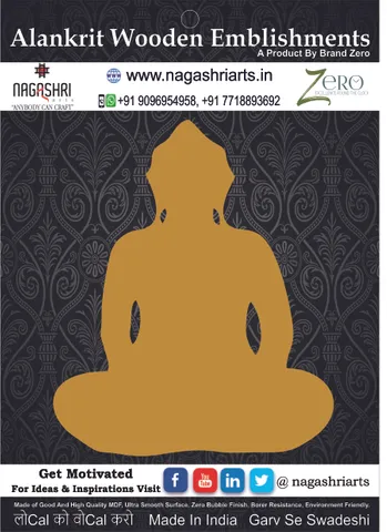 Brand Zero MDF Emblishment Meditation Buddha Design 15 - Select Your Preference Of Size & Thickness