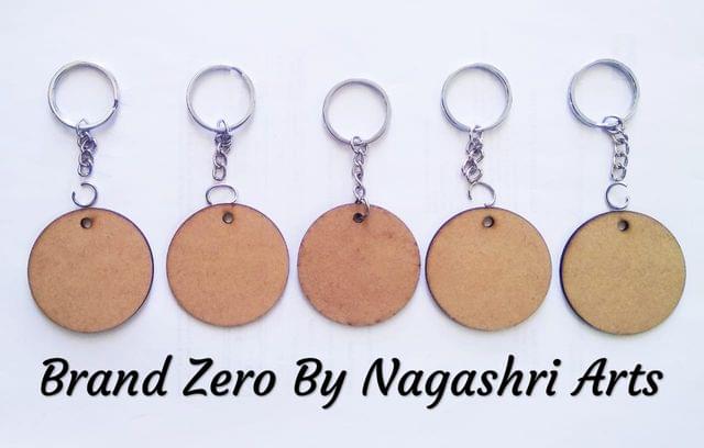 Brand Zero MDF Key Chain Round Design - Combo Of 5 Pcs - Select Your preferred Size & Thickness