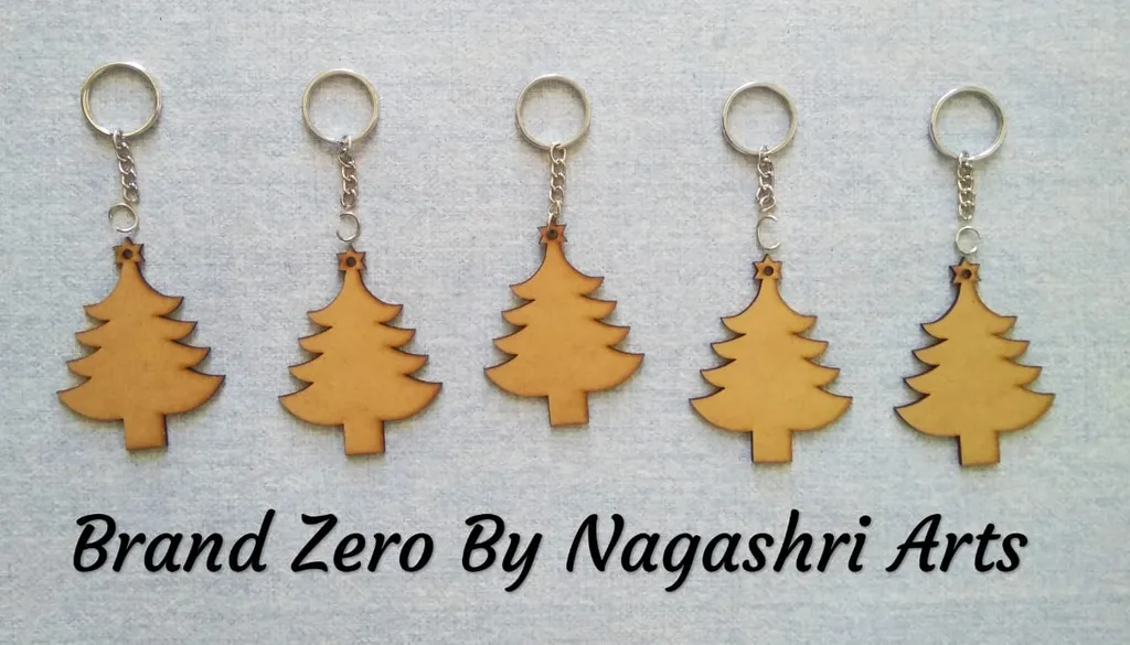 Brand Zero MDF Key Chain Christmas Tree Design - Combo Of 5 Pcs - Select Your preferred Size & Thickness