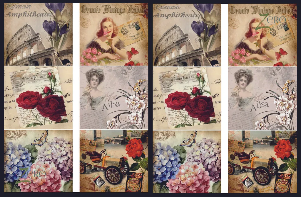 Brand Zero Luxury Speciality Decoupage Paper - Vintage Lady Floral Love 1 Tiles
