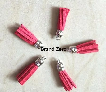 Brand Zero Leather Faux Suede Tassels -  Red Color With Silver Cap - Pack of 5