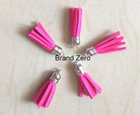 Brand Zero Leather Faux Suede Tassels -  Dark Pink Color With Silver Cap - Pack of 5