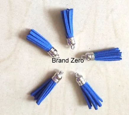 Brand Zero Leather Faux Suede Tassels -  Ink Blue Color With Silver Cap - Pack of 5