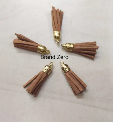 Brand Zero Leather Faux Suede Tassels - Light Brown Color With Gold Cap - Pack of 5