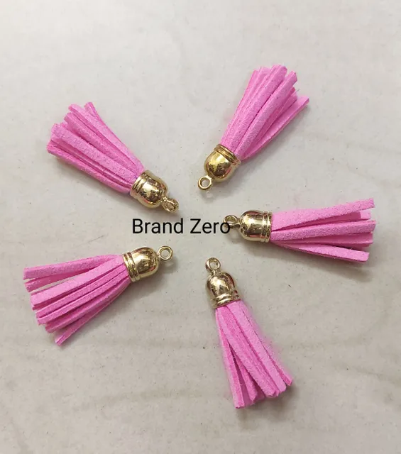 Brand Zero Leather Faux Suede Tassels - Light Pink Color With Gold Cap - Pack of 5