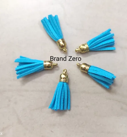 Brand Zero Leather Faux Suede Tassels - Sky Blue Color With Gold Cap - Pack of 5