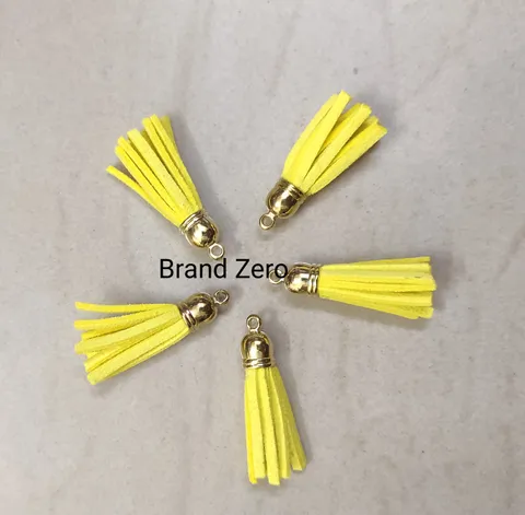 Brand Zero Leather Faux Suede Tassels - Yellow Color With Gold Cap - Pack of 5
