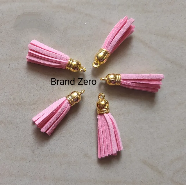 Brand Zero Leather Faux Suede Tassels - Baby Pink Color With Gold Cap - Pack of 5