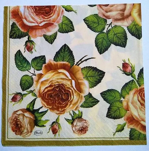 Decoupage Napkin/ Tissue Papers - 33cm by 33cm - Rose paradise with white background