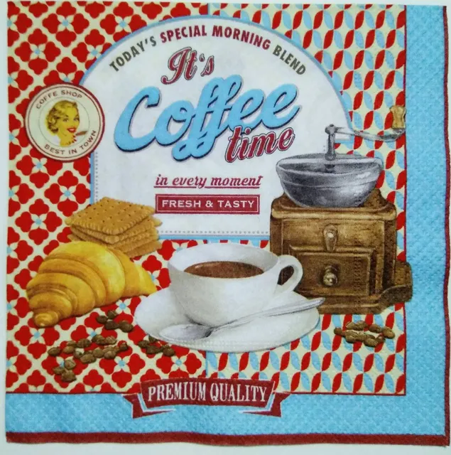 Decoupage Napkin / Tissue papers - 33cm by 33cm - Its Time For Coffee