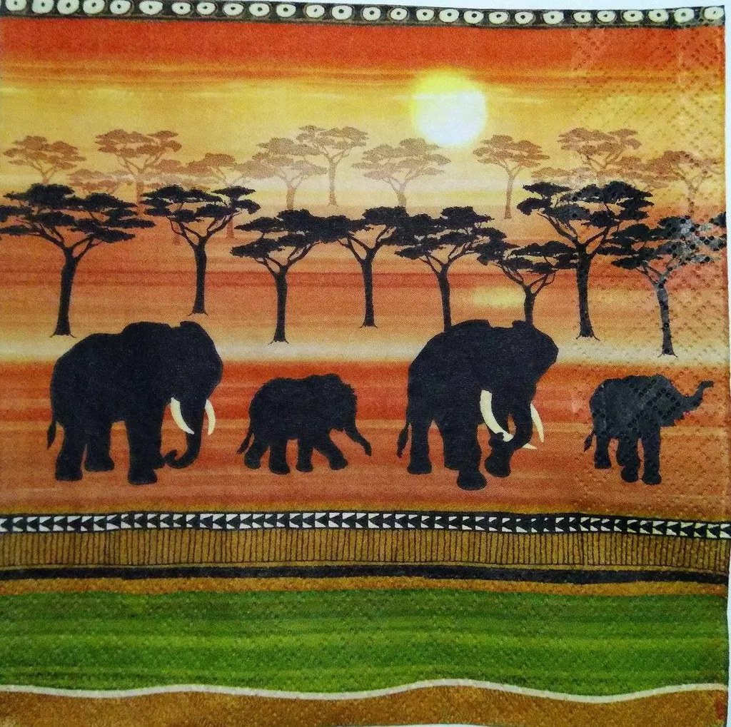 Decoupage Napkin / Tissue papers - 33cm by 33cm - African Elephants