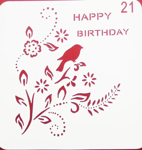 Imported Stencils- 5"*5"- Happy Birthday Bird On A Floral Branch
