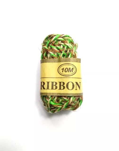 Tricolor Jute Twine String 10 Meter Roll - Natural Green Brown 3 Ply - 2mm Diameter
