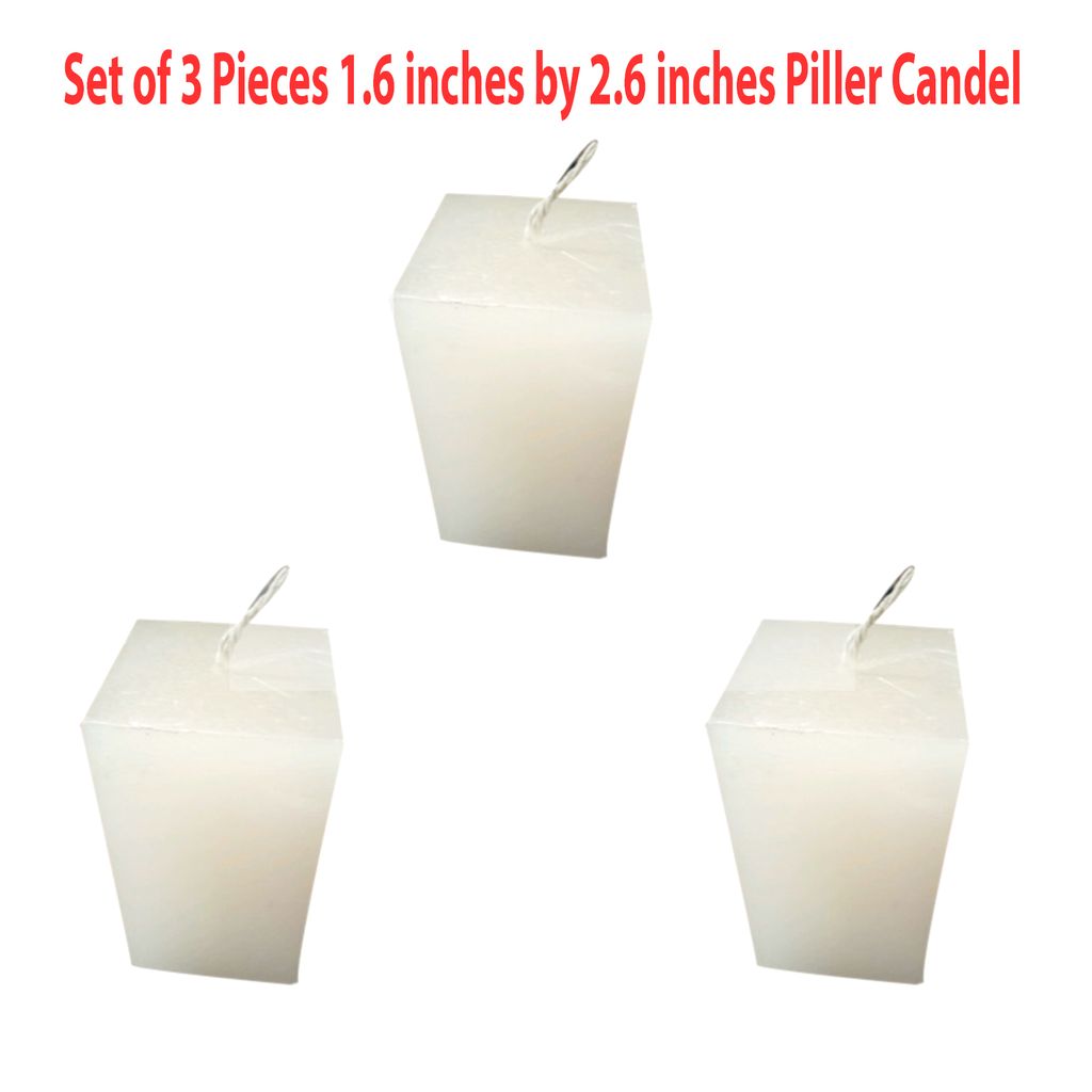 Set of 3 Pieces White Pillar Candles unscented Rectangle 1.6 by 2.6 Inches