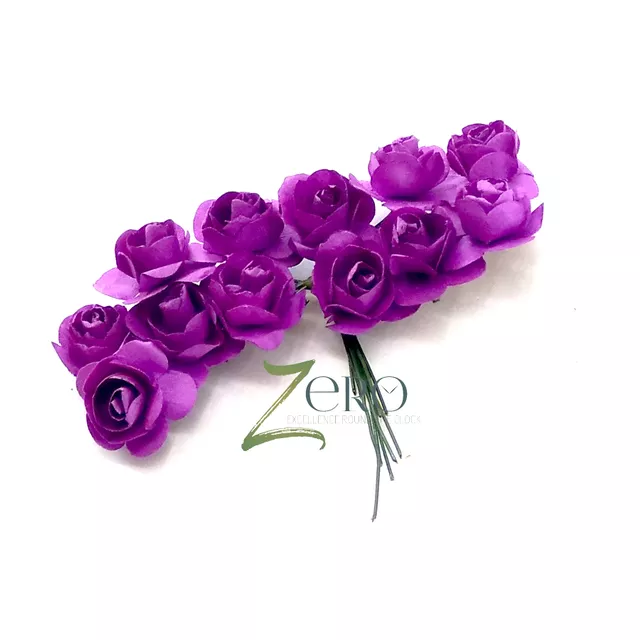 Bunch of 12 Pcs Hand Made Paper Flower - Purple Color