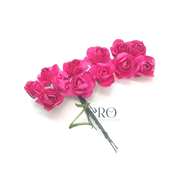 Bunch of 12 Pcs Hand Made Paper Flower - Pink Color