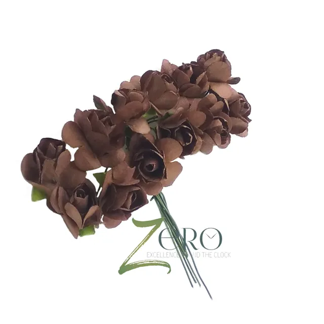Bunch of 12 Pcs Hand Made Paper Flower - Dark Brown Color