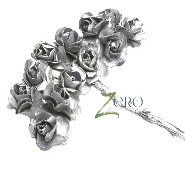 Bunch of 12 Pcs Hand Made Paper Flower - Silver Color