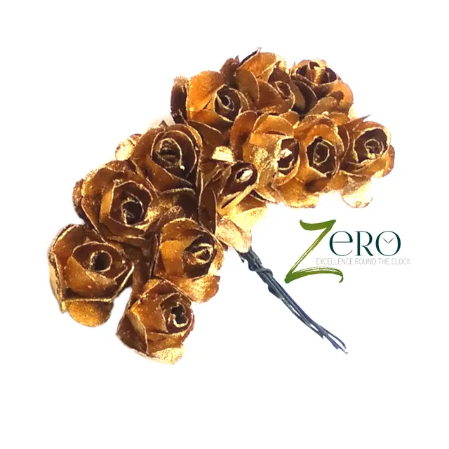Bunch of 12 Pcs Hand Made Paper Flower - Gold Color