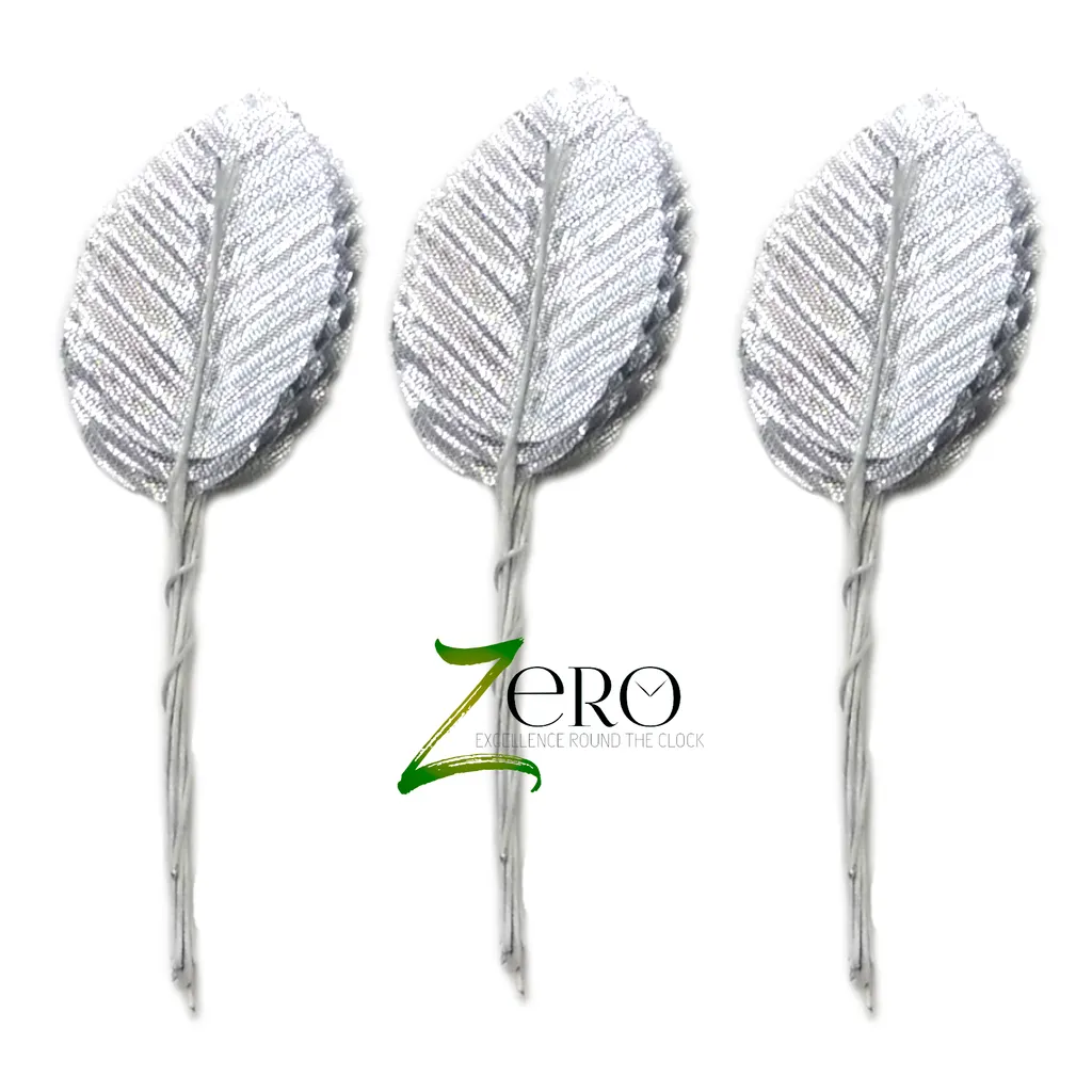 Bunch of 30 Pcs Hand Made Fabric Leaves - Silver Color