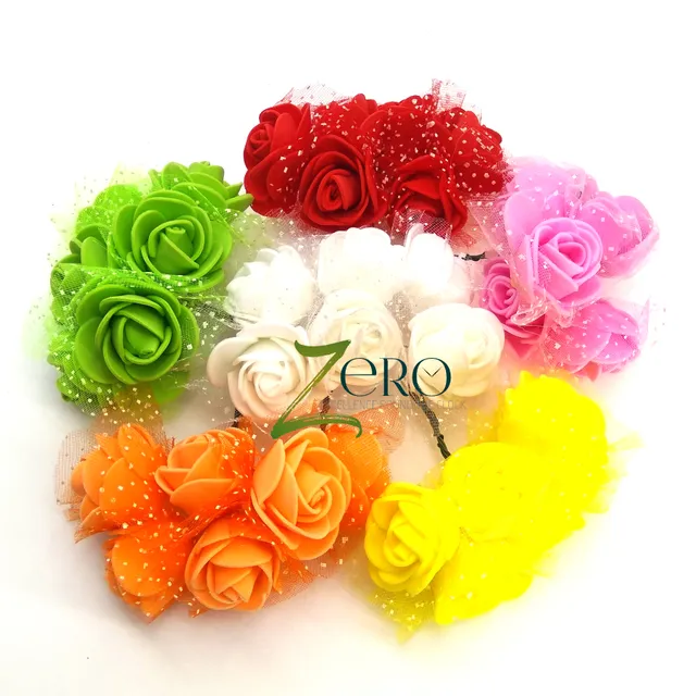 Bunch of 36 Pcs Hand Made Foam Flower Big - 6 Pcs Each in 6 Assorted Color