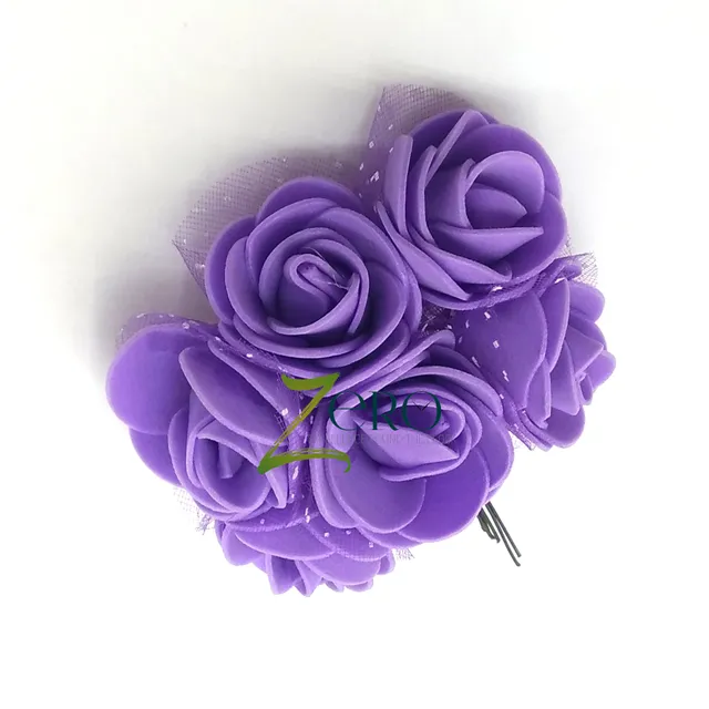 Bunch of 6 Pcs Hand Made Foam Flower Big - Purple Color