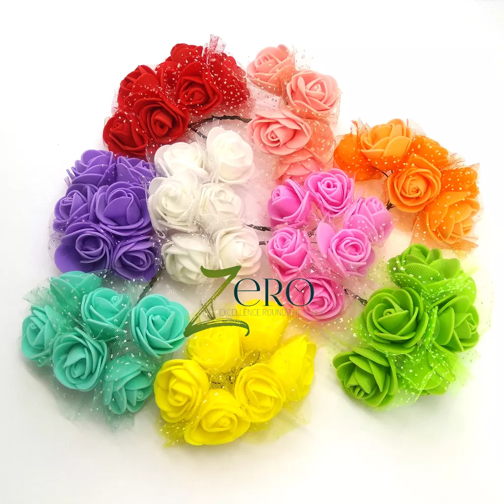 Bunch of 48 Pcs Hand Made Foam Flower Big - 6 Pcs Each in 8 Assorted Color