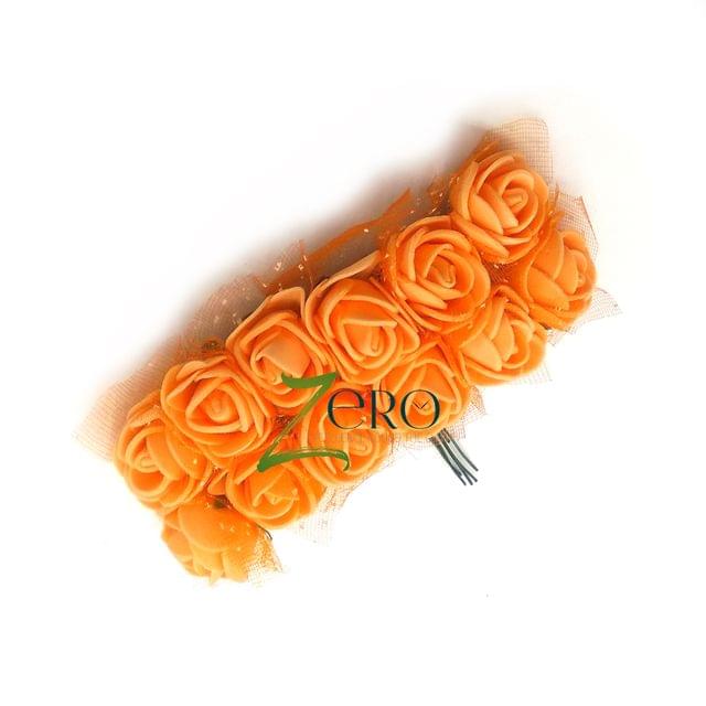 Bunch of 12 Pcs Hand Made Foam Flower Small - Orange Color