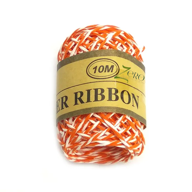 Double Color Paper Twine String 10 Meter Roll - Orange White 2 Ply - 2mm Diameter