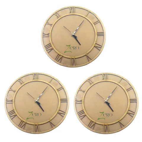 Brand Zero MDF Circular Clock With Roman Numbers Combo of 3 Sets - 12 Inches Diameter With 4.0 mm Base