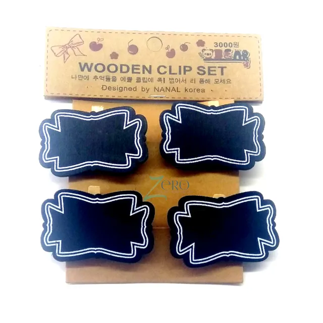 Mini Black Board Wooden Clips - Rectangle Design 2 Shape - 4 Pcs Set