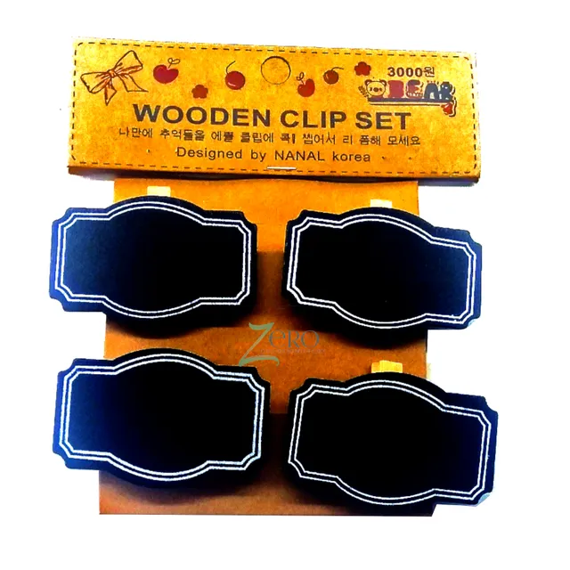 Mini Black Board Wooden Clips - Oval Designer Shape - 4 Pcs Set
