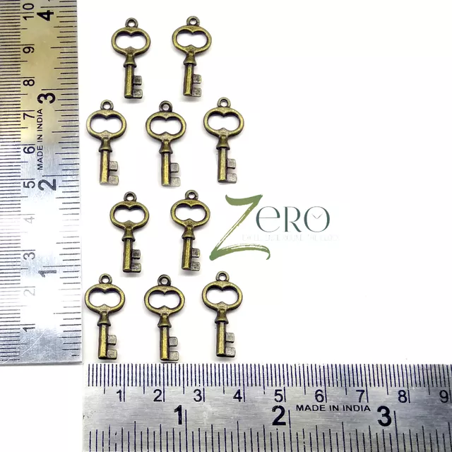 Brand Zero Vintage Metal Charms - Key Design 1 - Pack of 10 Pcs - 22mm*10mm*2mm