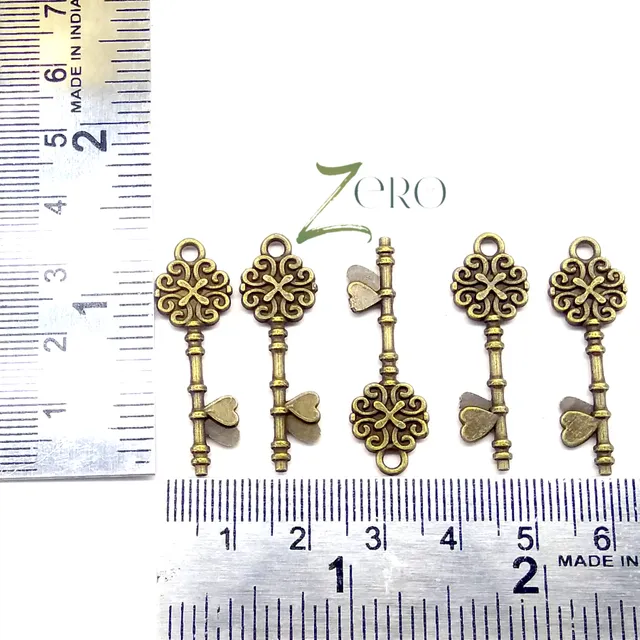 Brand Zero Vintage Metal Charms - Key Design 3 - Pack of 5 Pcs - 33mm*10mm*2mm